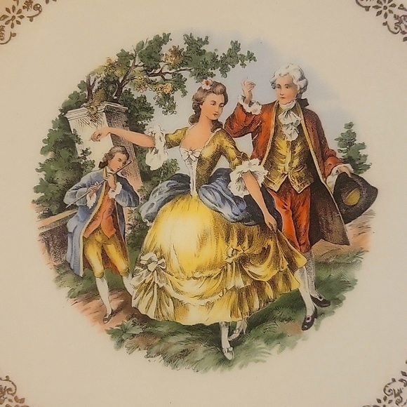 Vtg Harker Pottery Serving Platter Porcelain 22Kt Gold Accents Courtship Pattern - Picture 7 of 7